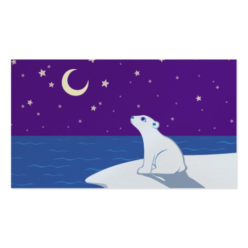 Stargazing Polar Bear Cub Art Business Card (front side)