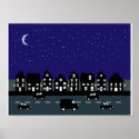 Starlit Street At Night Illustration Poster posters