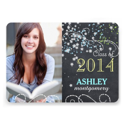 Starry Chalkboard Photo Graduation Announcements (front side)