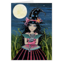 Starry Eyed Witch and Cat Card