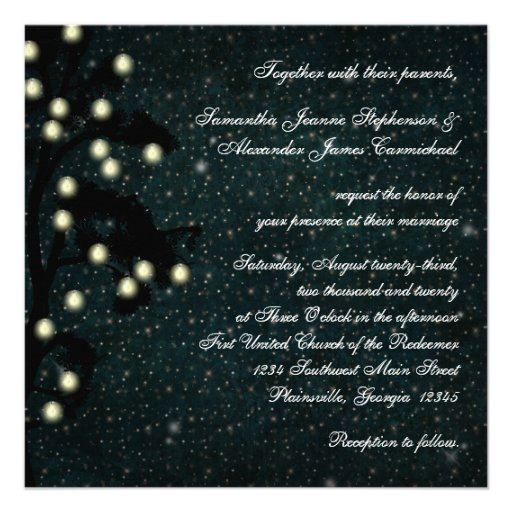 Starry Midnight String of Lights Square Wedding Announcements