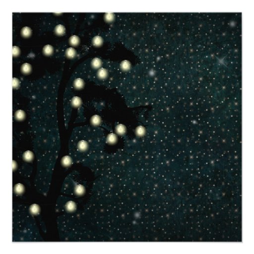 Starry Midnight String of Lights Square Wedding Announcements