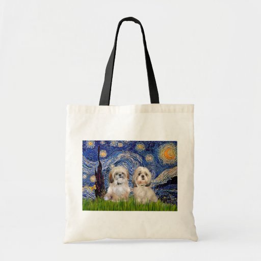 Starry Night - 2 Sihih Tzus (P+Y) Tote Bag
