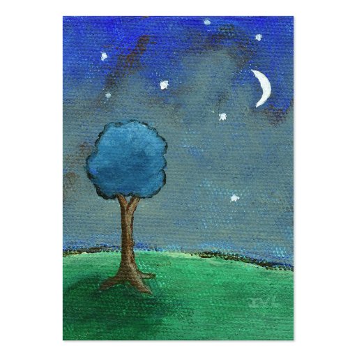 Starry Night, Abstract Landscape Tree Stars Moon Business Card Template (front side)