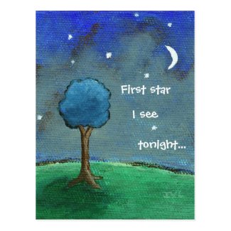Starry Night, Abstract Landscape Tree Stars Moon Postcard
