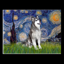Starry Night - Alaskan Malamute postcards