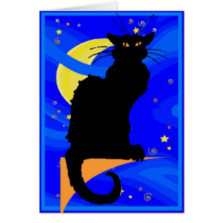 Starry Night Black Cat Greeting Cards