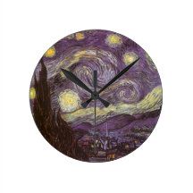 Starry Night by van Gogh Vintage Impressionism Art Round Wall Clocks