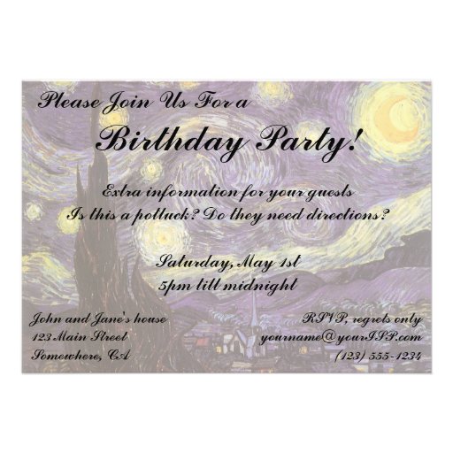 Starry Night by Vincent van Gogh Personalized Invitation
