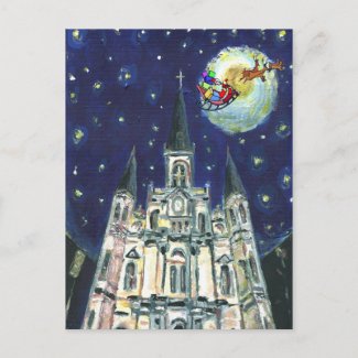 Starry Night Cathedral, santasleigh postcard