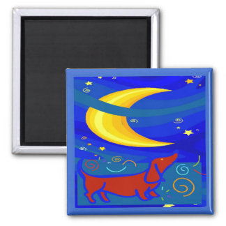 Starry Night Dachshund 2 Inch Square Magnet