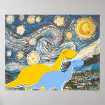 Starry Night Dinosaurs Poster Print