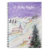 Starry Night Draped in Snow Christmas Watercolor Spiral Note Book