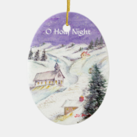 Starry Night Draped in Snow Christmas Watercolor Ornament
