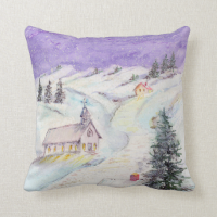 Starry Night Draped in Snow Christmas Watercolor Pillow