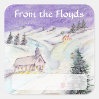 Starry Night Draped in Snow Christmas Watercolor Square Sticker