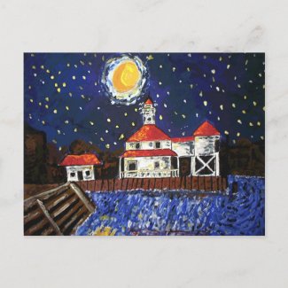 Starry Night Light House postcard