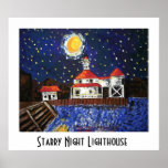 Starry Night Lighthouse Poster