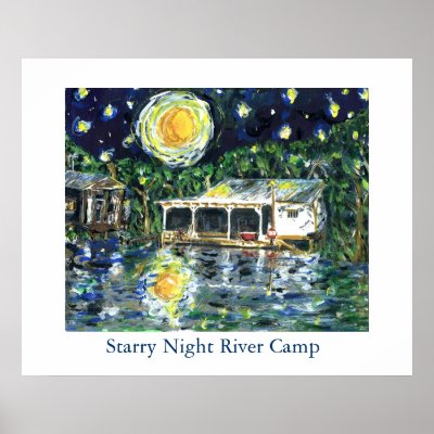 Starry Night River Camp Print by figstreetstudio
