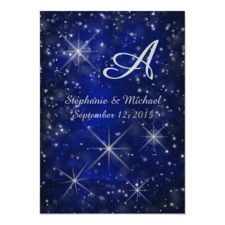 Starry Night Silver Monogram Elegant Blue 5x7 Paper Invitation Card