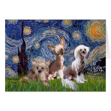 Starry Night - Three HL Chinese Cresteds Cards