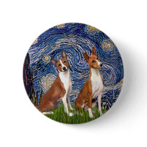 Starry Night - two Basenji's Pinback Button