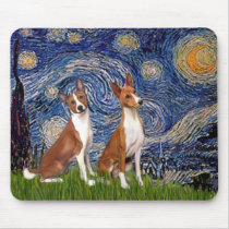 Starry Night - two Basenji's Mousepads