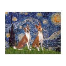 Starry Night - two Basenji's Postcards