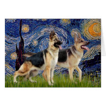 Starry Night - Two German Shepherds Cards