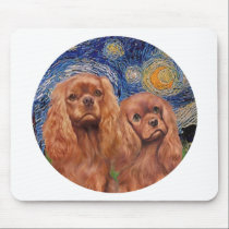 Starry Night - Two Ruby Cavaliers mousepads