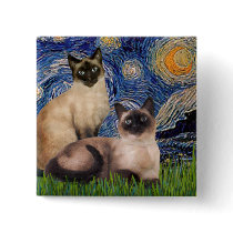 Starry Night - Two Siamese cats (Choc Pt) Pins