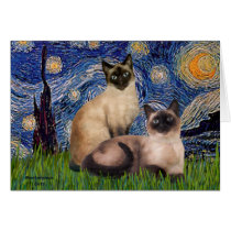 Starry Night - Two Siamese cats (Choc Pt) Cards