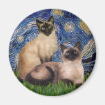 Starry Night - Two Siamese cats (Choc Pt) Refrigerator Magnet