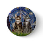 Starry Night - Two Tabby Tiger Cats Pinback Buttons