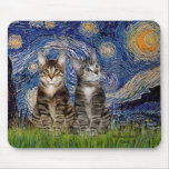 Starry Night - Two Tabby Tiger Cats Mousepad