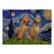 Starry Night - Two Vizslas Greeting Cards