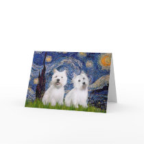 Starry Night - Westies (two) Cards