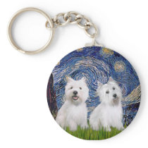 Starry Night - Westies (two) Key Chain