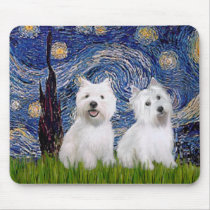 Starry Night - Westies (two) Mouse Pad