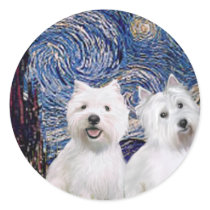 Starry Night - Westies (two) Round Sticker
