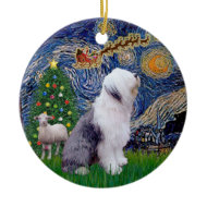 Starry Night Xmas - Old English Sheepdog ornament
