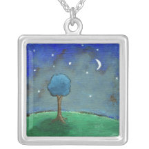 Starry Starry Night Square Pendant Necklace Art