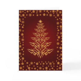 Starry Stylish Christmas Tree Greetings Card Red card
