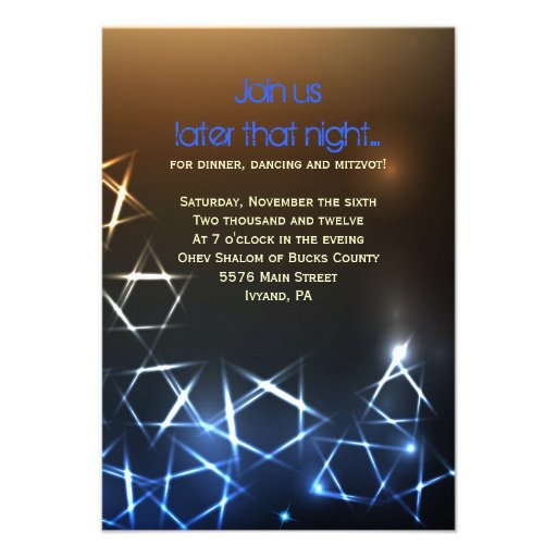 STARS and LIGHTS Bar Bat Mitzvah Party Card (front side)