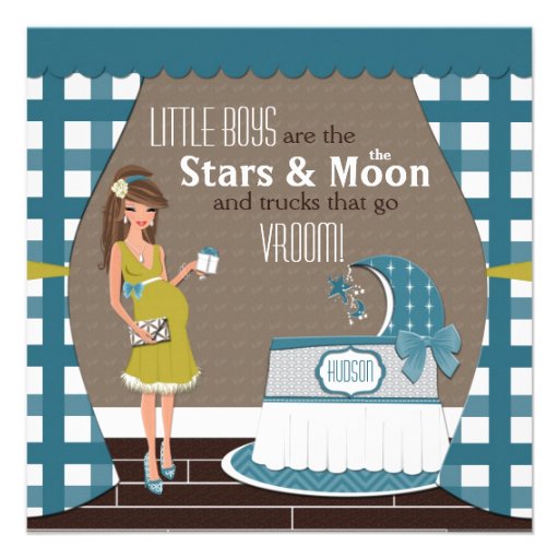 Stars And Moon Boy Baby Shower Invitations