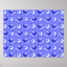 Stars and Moons Blue Turtle Pattern Print