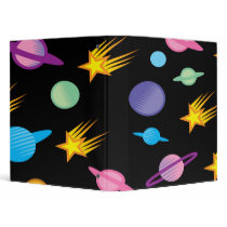 stars and planets on black notebook binders