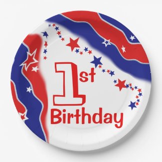Stars and Stripes Custom FIRST BIRTHDAY 7 Inch Paper Plate