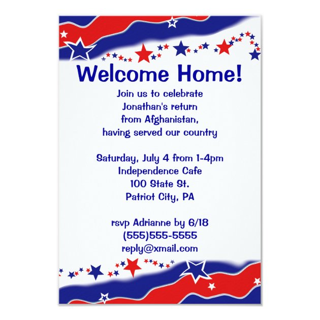 Stars and Stripes Military Welcome Home Card (front side)