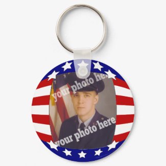 Stars and Stripes Patriotic Red White and Blue Custom Photo Keychain